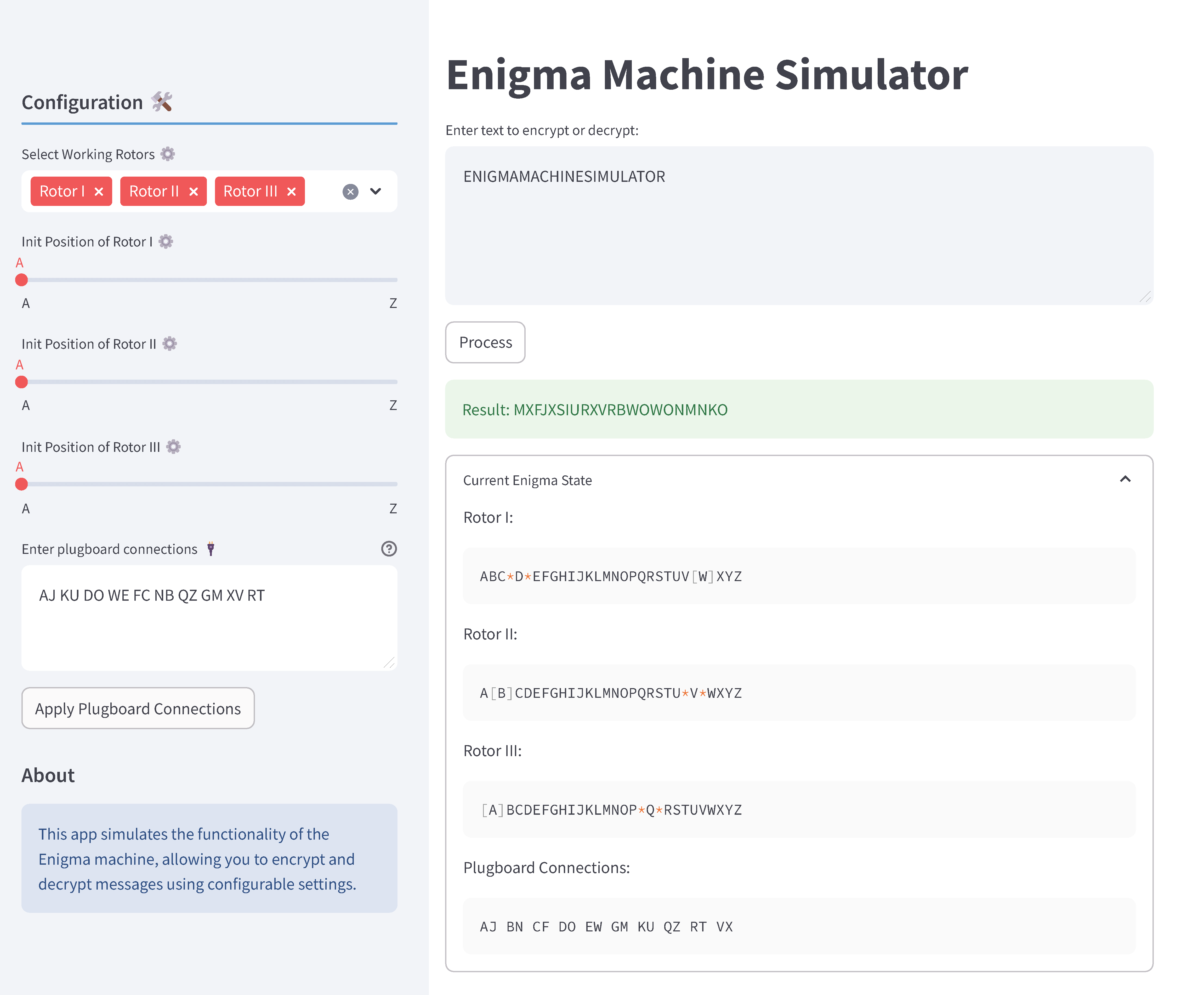 Toy Enigma Simulator Streamlit demo
